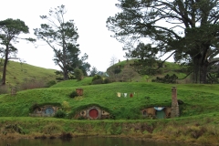 Blick auf das Dorf mit dem "Partybaum Bilbos"